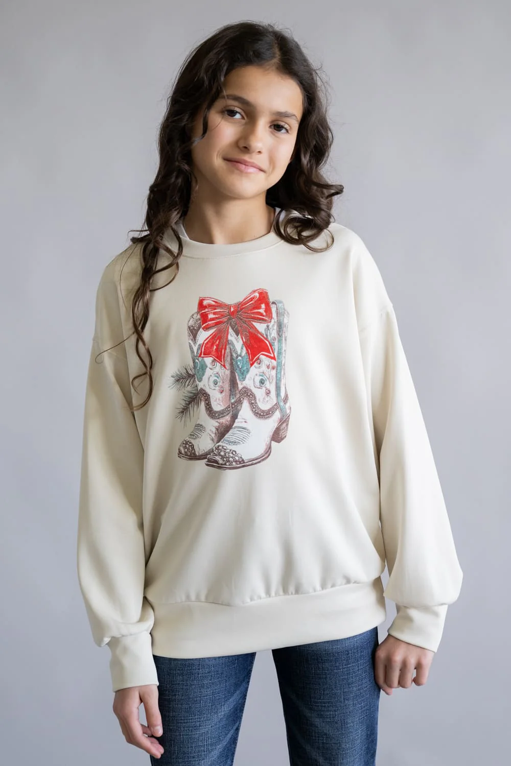 Moa Moa Christmas Boots Sweatshirt for Girls in Natural | MTL280KG-MCU-NATURAL - Image 3