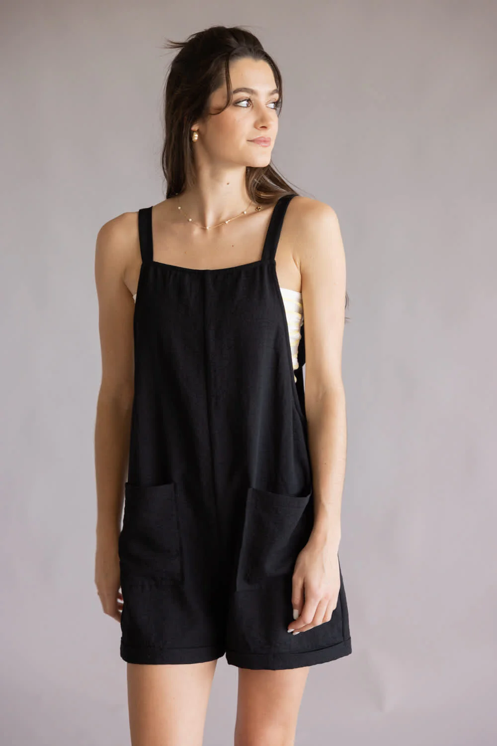 Moa Moa Linen Tie Strap Romper for Women in Black | IDC666-BAW-BLK - Image 5