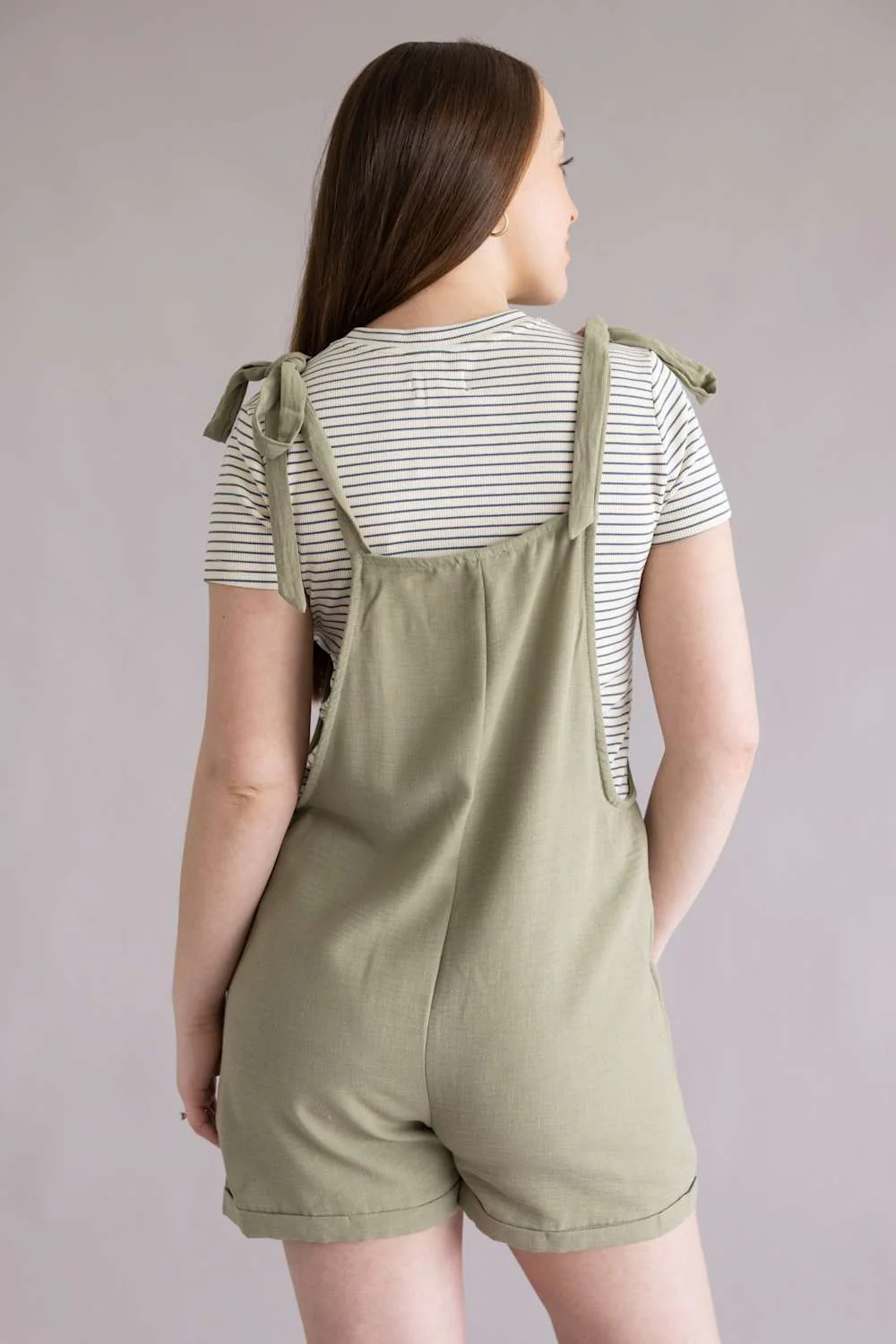 Moa Moa Linen Tie Strap Romper for Women in Moss Green | IDC666-BAW-GRN - Image 4