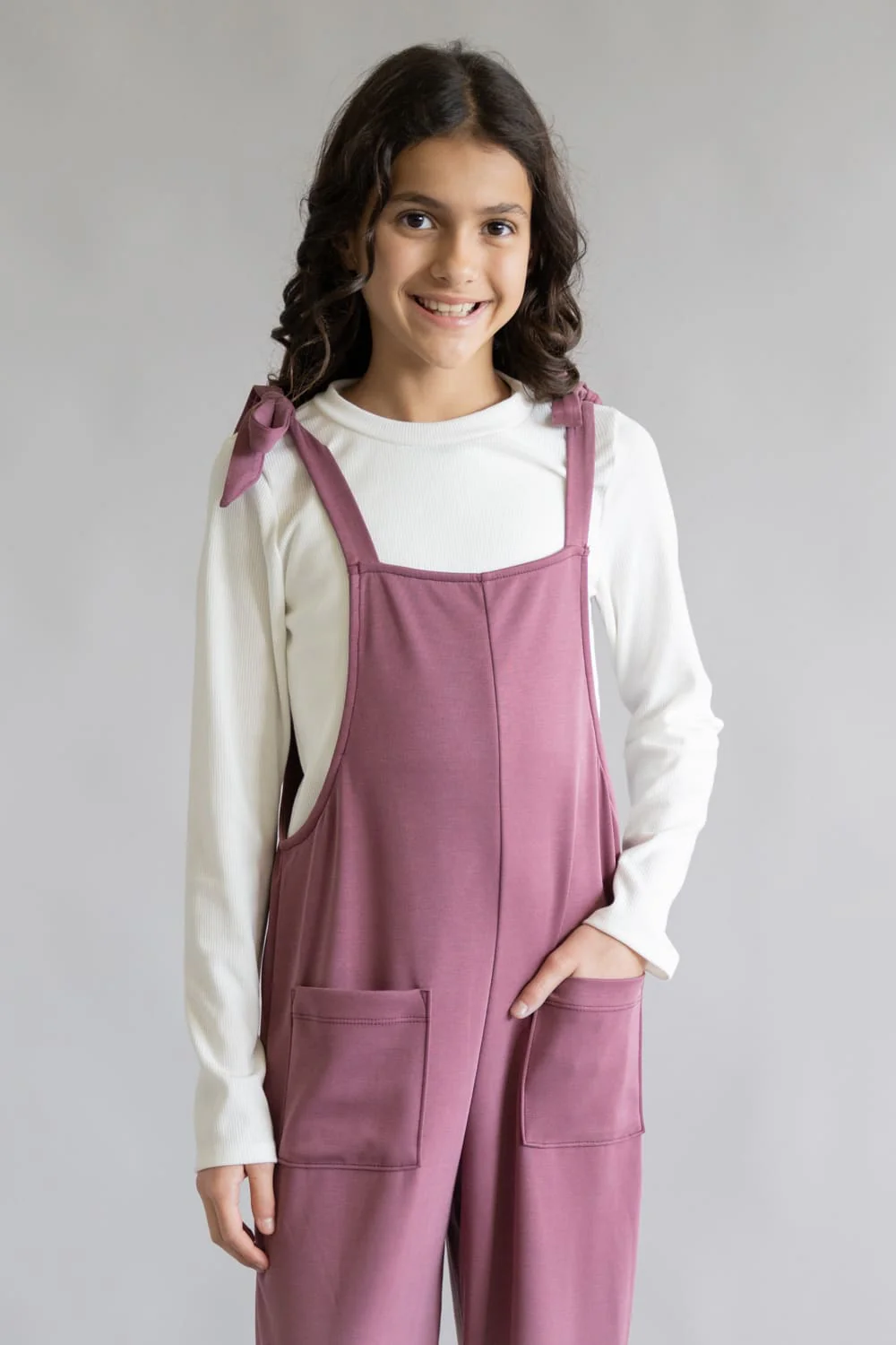 Moa Moa Overall Long Sleeve Tee Set for Girls in Mulberry | MDC101CG-MCU-MULBERRY - Image 2