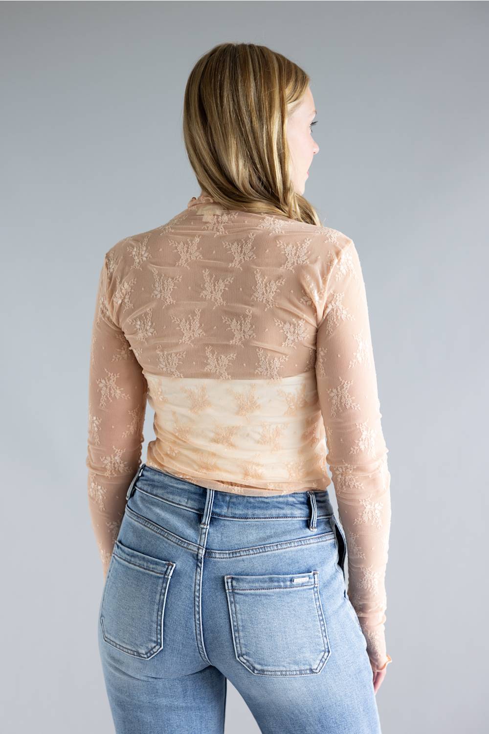 Mock Neck Lace Layering Top for Women in Blush Pink | 35740-BLUSHPINK - Image 4
