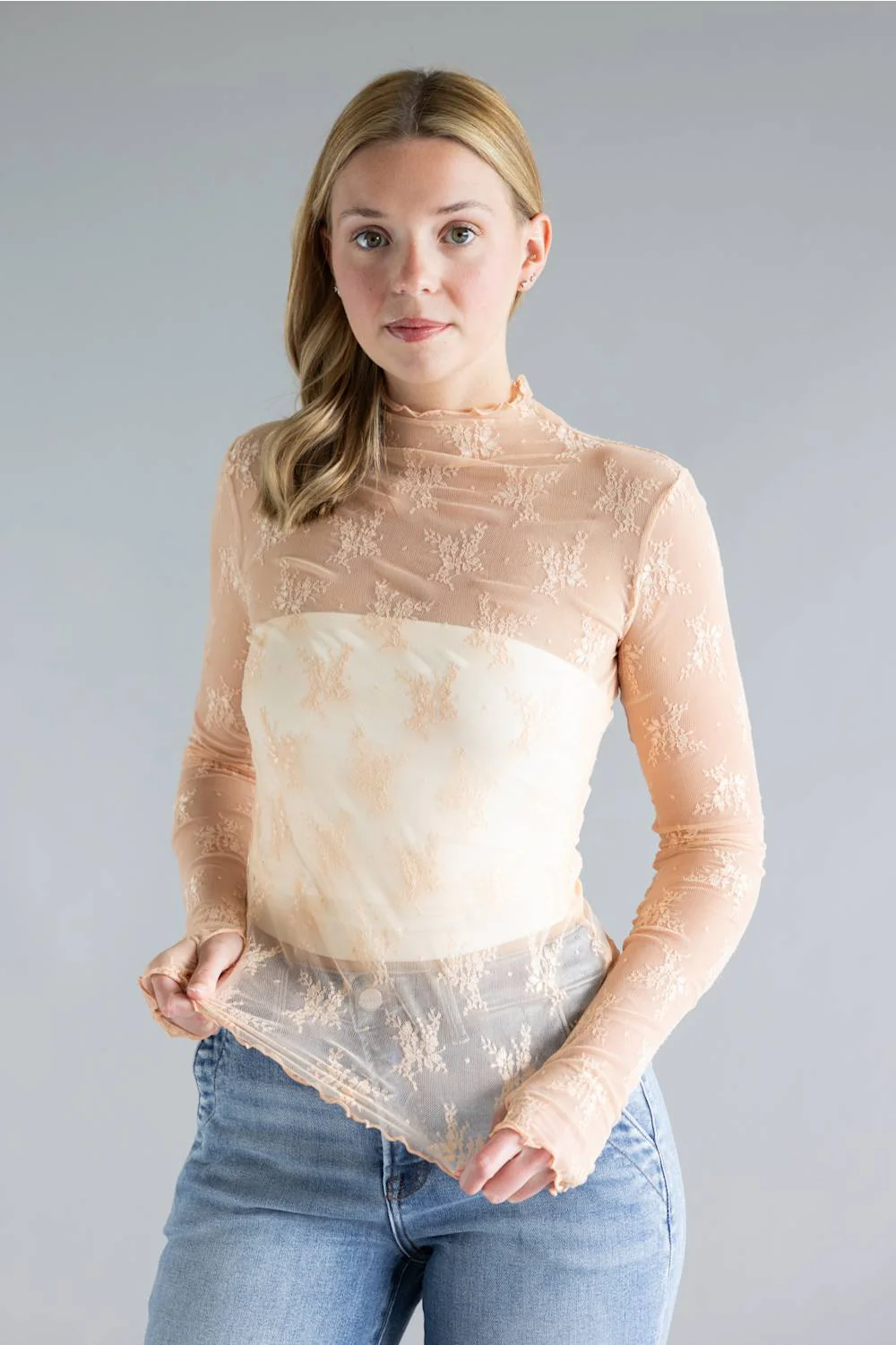 Mock Neck Lace Layering Top for Women in Blush Pink | 35740-BLUSHPINK - Image 5