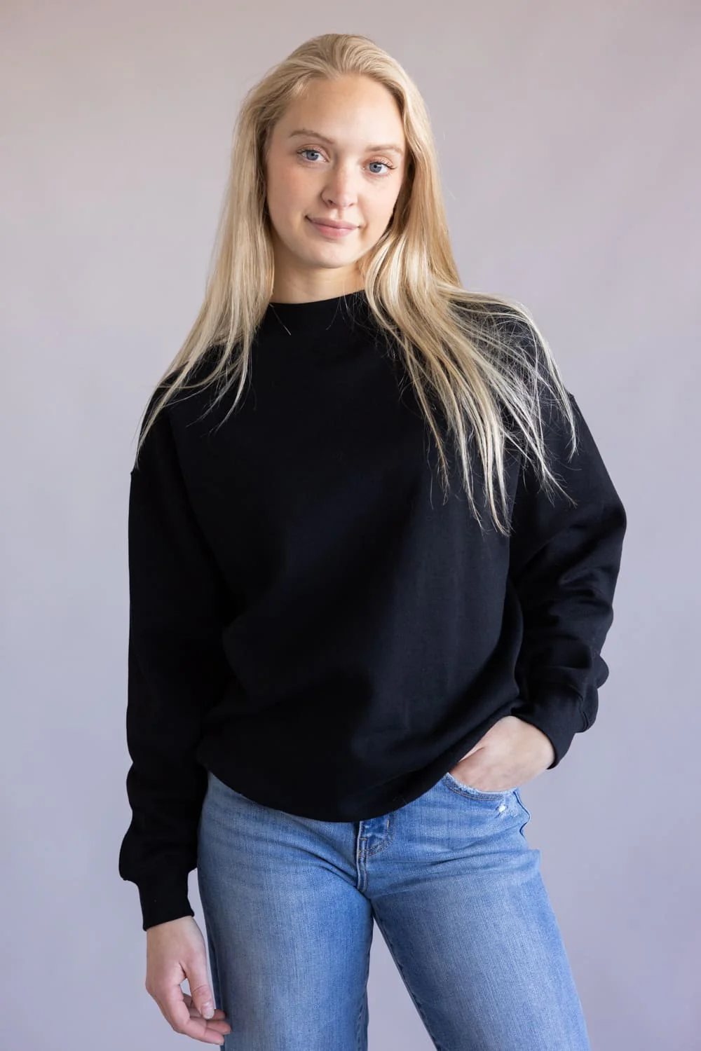 Reflex Jeans Mock Neck Oversized Fleece Pullover for Women - Image 5