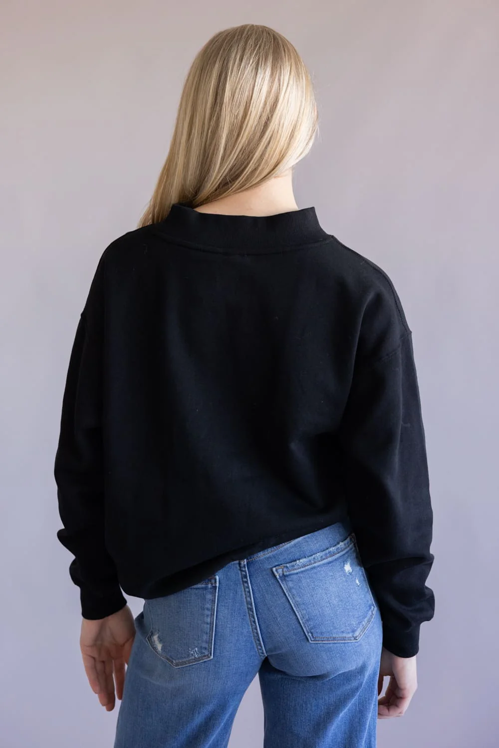 Oversized Mock Neck Pullover for Women in Black | T3200-BLACK - Image 2