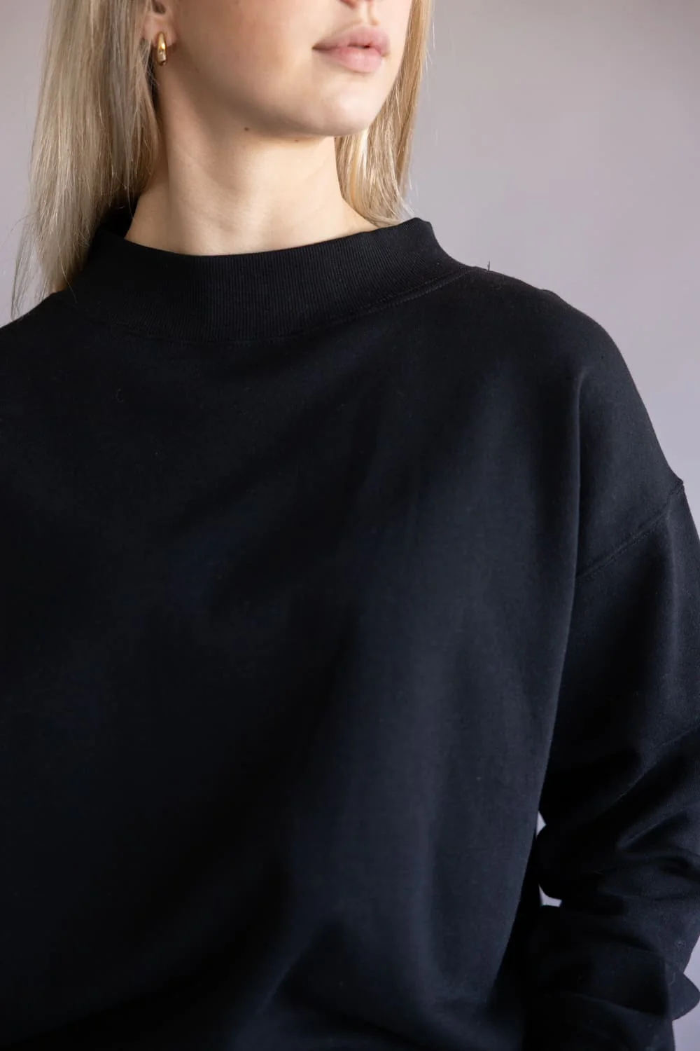 Oversized Mock Neck Pullover for Women in Black | T3200-BLACK - Image 3