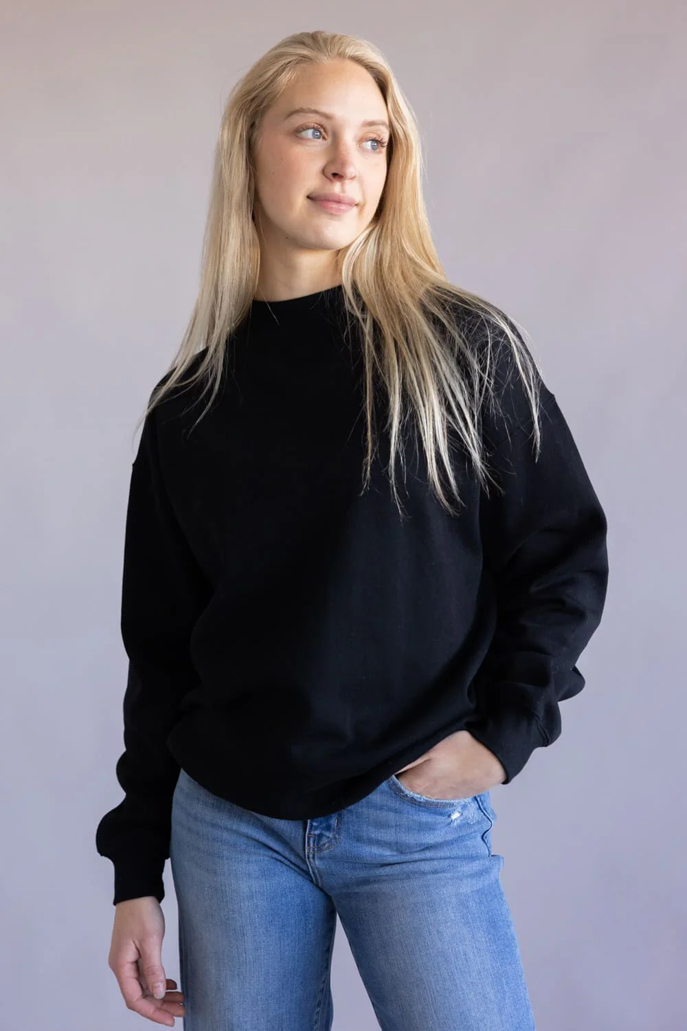 Oversized Mock Neck Pullover for Women in Black | T3200-BLACK - Image 4