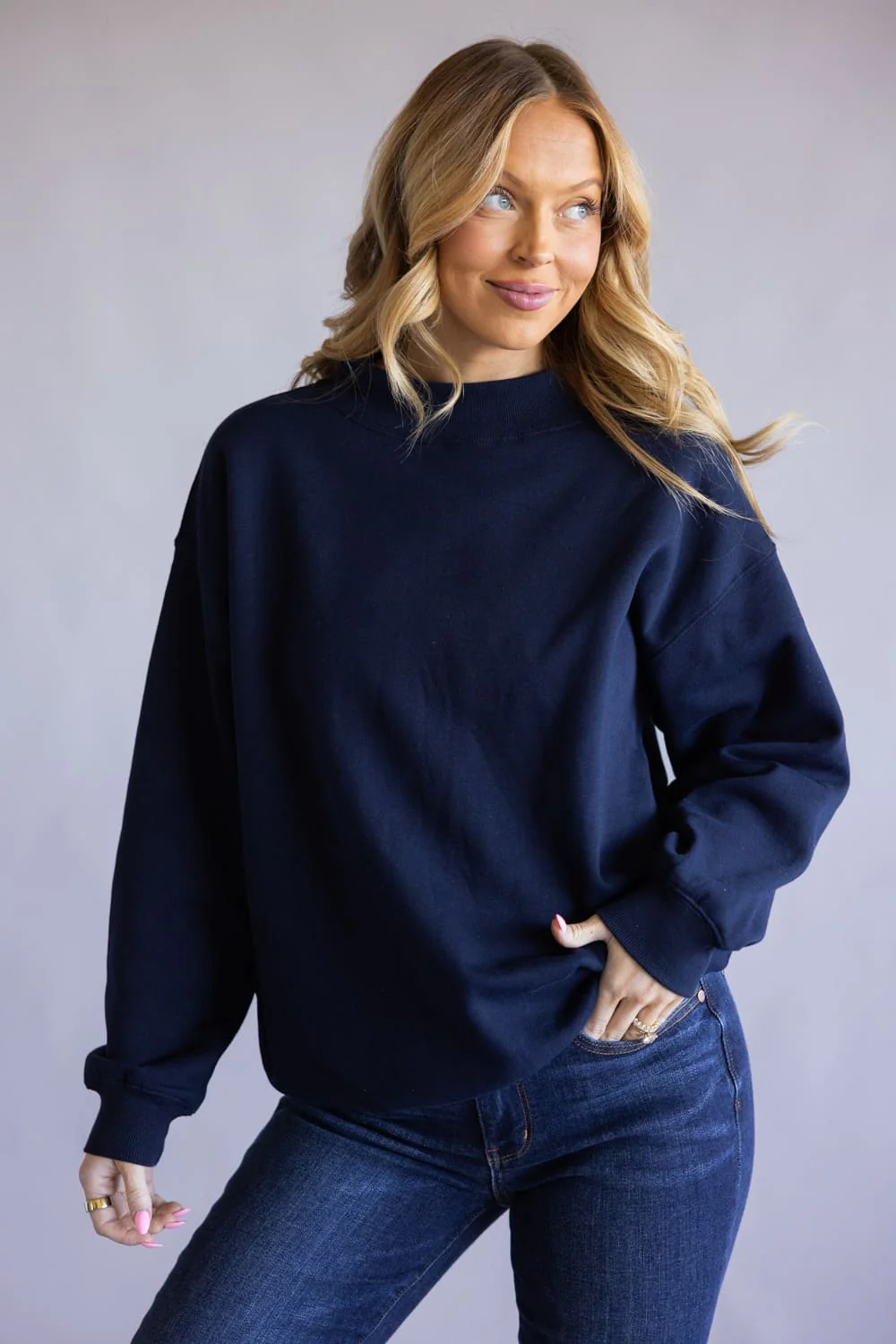 Reflex Jeans Mock Neck Oversized Fleece Pullover for Women - Image 2