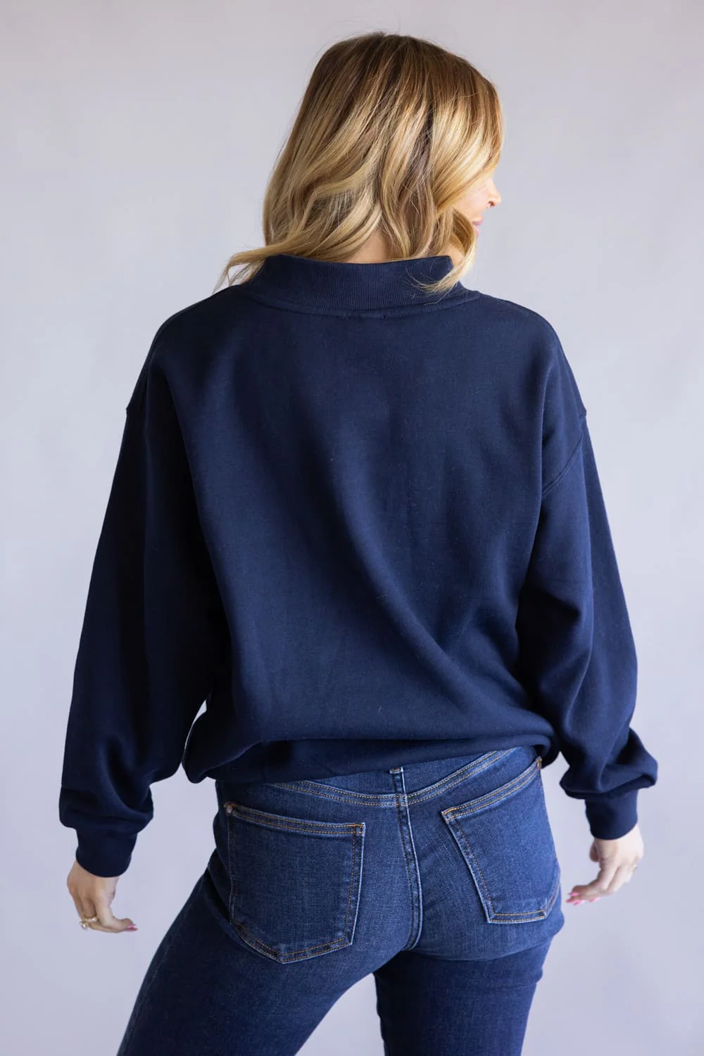 Oversized Mock Neck Pullover for Women in Navy | T3200-NAVY - Image 2