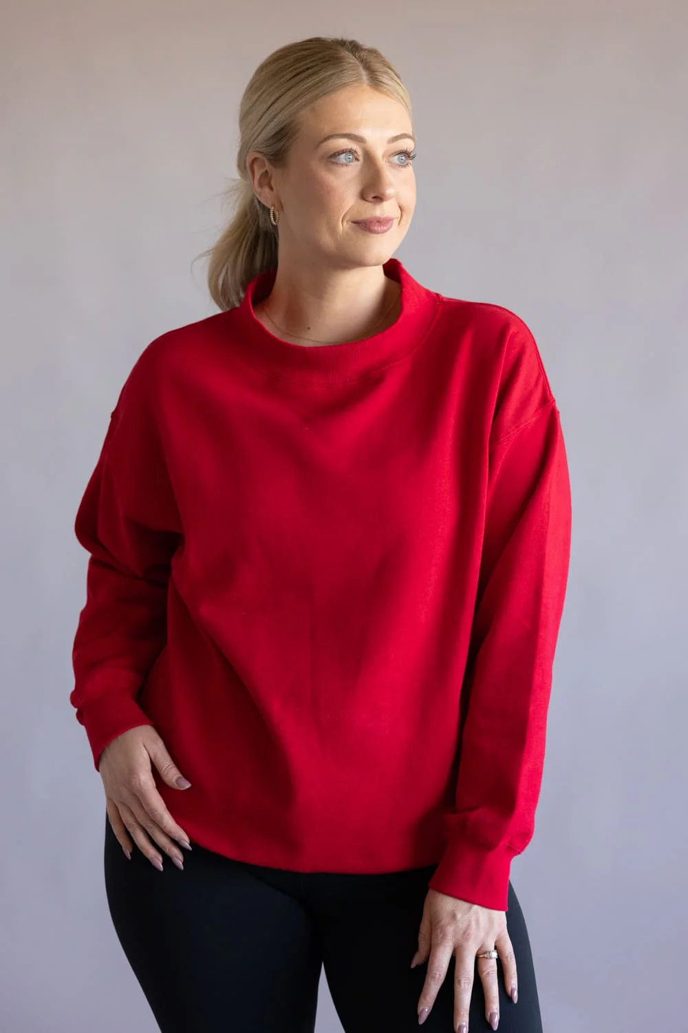 Reflex Jeans Mock Neck Oversized Fleece Pullover for Women - Image 4