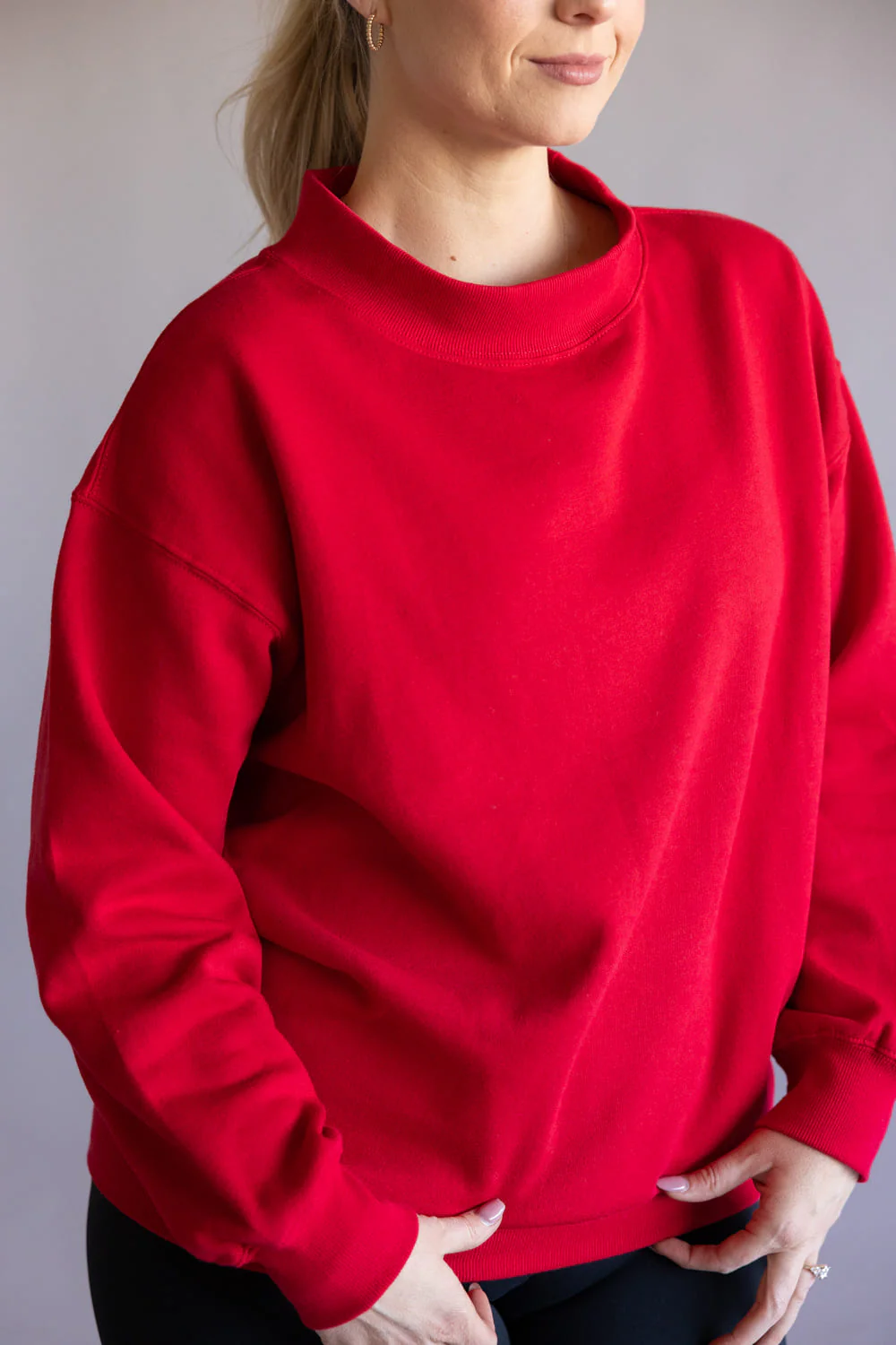 Oversized Mock Neck Pullover for Women in Red | T3200-RED - Image 2