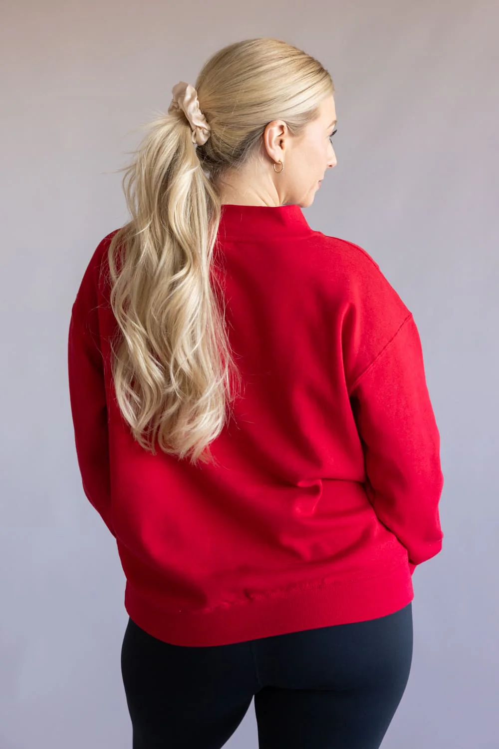 Oversized Mock Neck Pullover for Women in Red | T3200-RED - Image 3