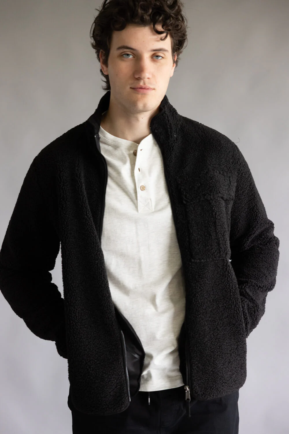 Moritz Faux Shearling Jacket for Men in Black | P416675-BLACK - Image 4