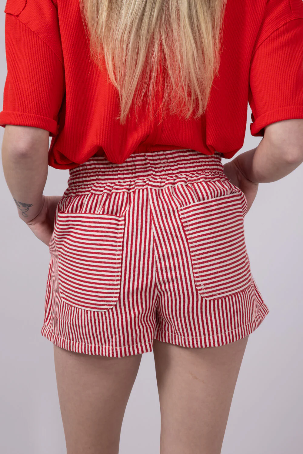 Drawstring Striped Skort for Women in Red | S24216-RETRORED - Image 2