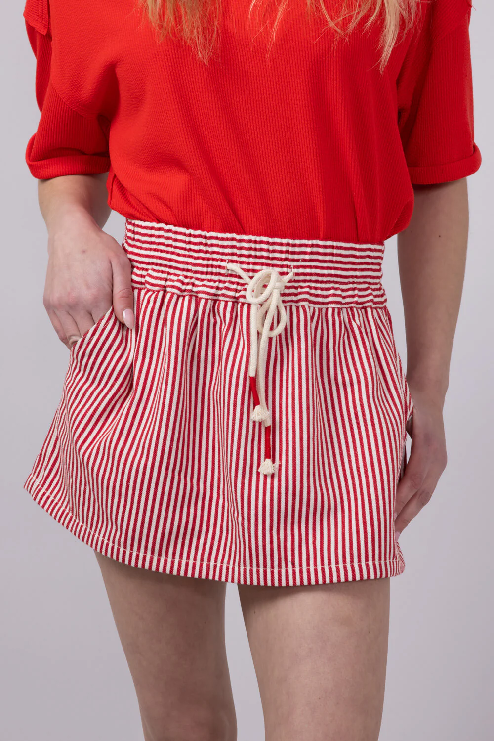 Drawstring Striped Skort for Women in Red | S24216-RETRORED - Image 3