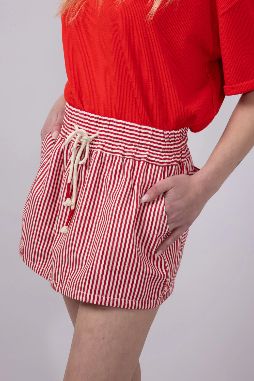 Drawstring Striped Skort for Women in Red | S24216-RETRORED - Image 4