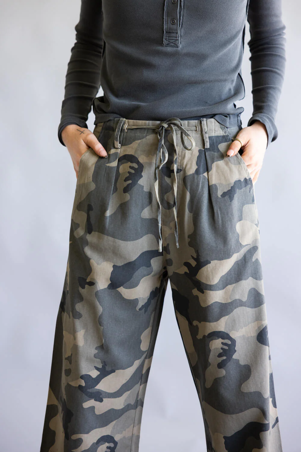 Mustard Seed Front Tie Pants for Women in Camo | S25468-CAMO - Image 3