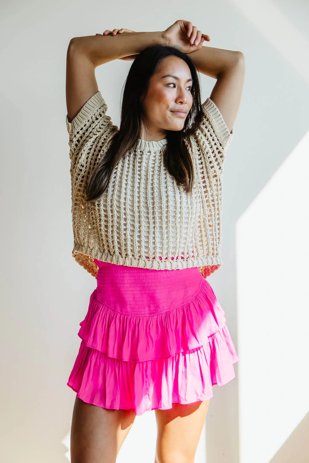 Smocked Waist Ruffled Skort for Women in Pink | S16369-HOTPINK - Image 5