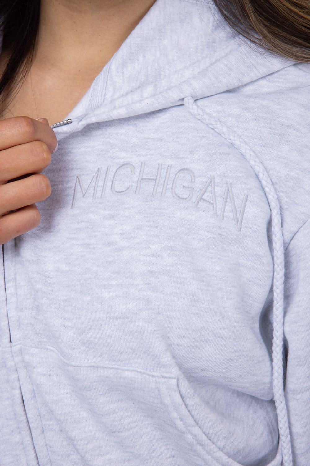 1897 Active Michigan Embroidered Full Zip Hoodie for Women in Grey | GK082-MI-ICEGREY - Image 2