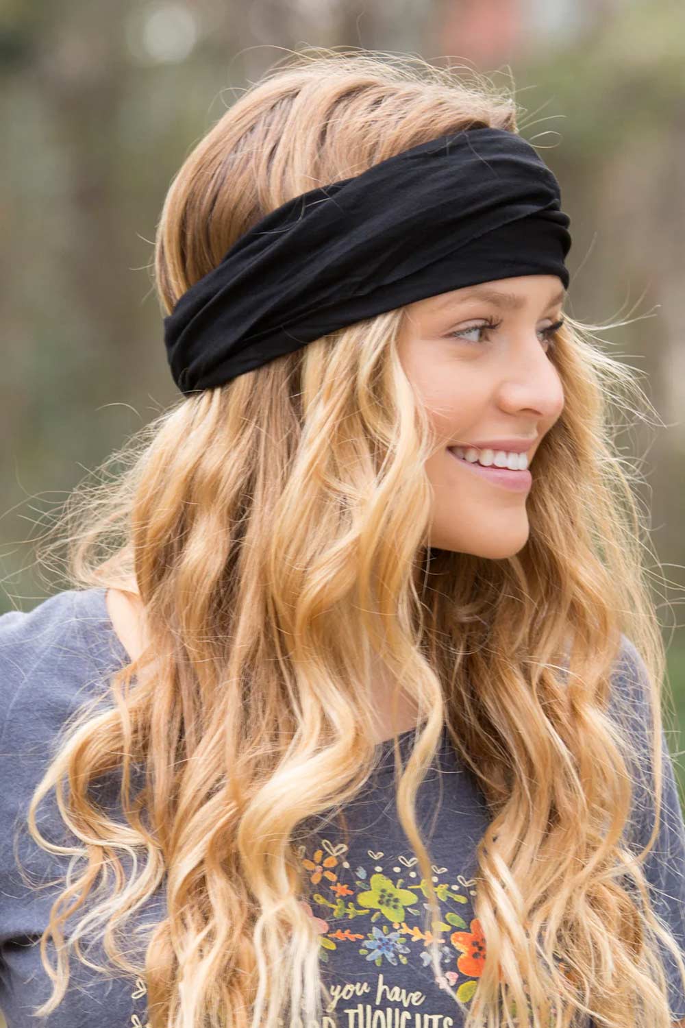 Natural Life Full Boho Bandeau Headband in Black | BBW123 - Image 2
