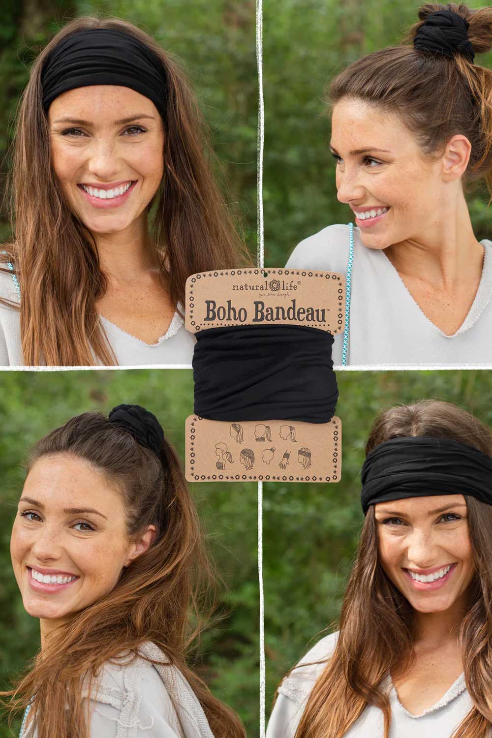 Natural Life Full Boho Bandeau Headband in Black | BBW123 - Image 3