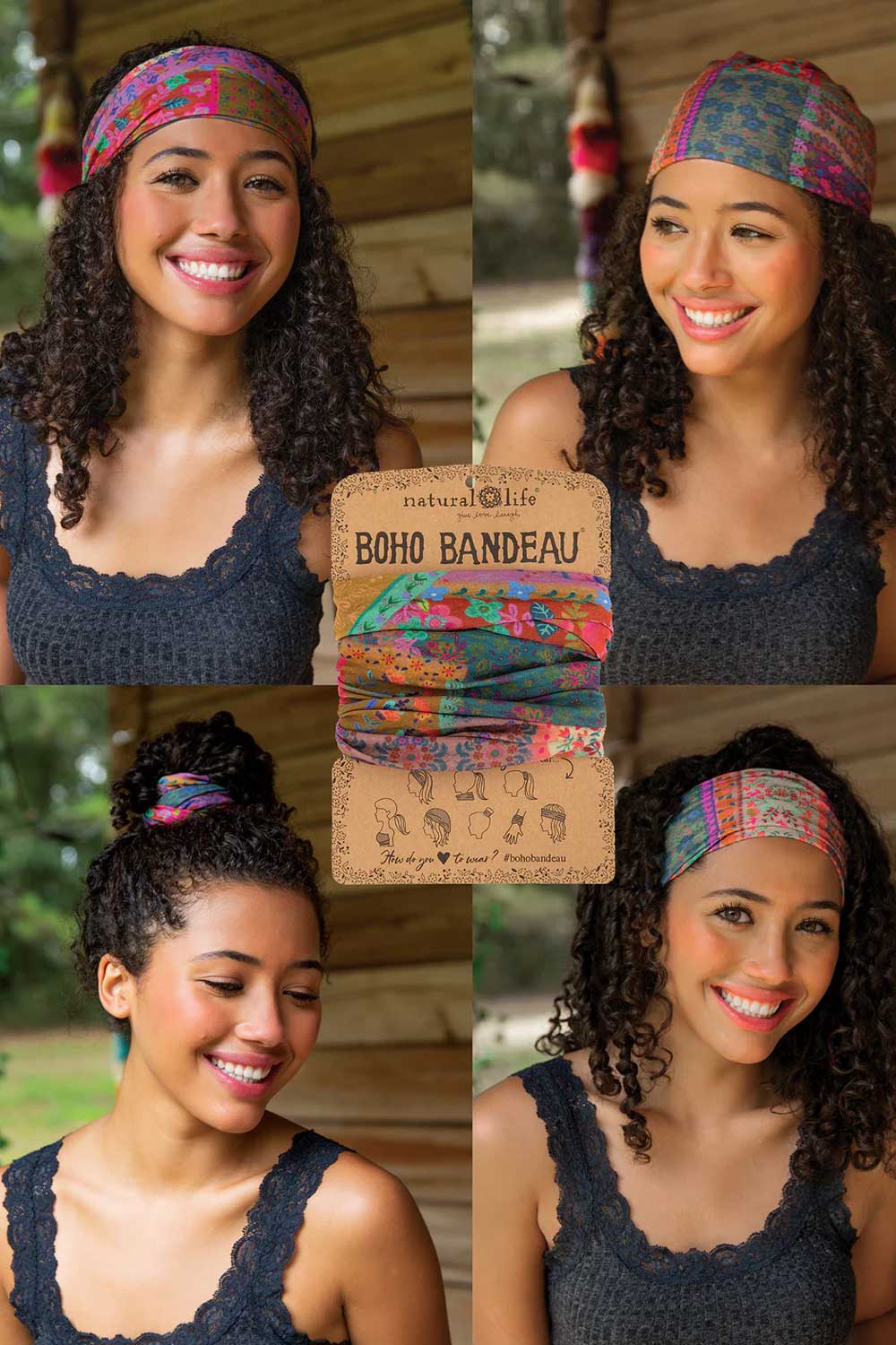 Natural Life Full Boho Bandeau Headband in Multi Patchwork | BBW324 - Image 3