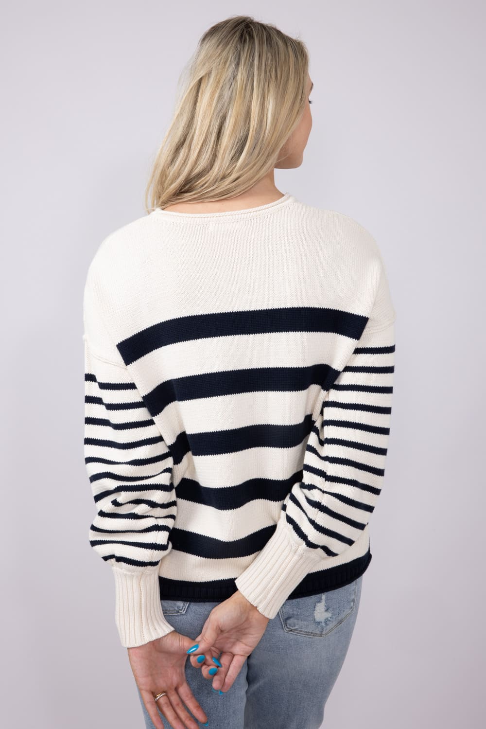 Navy Striped Sweater for Women in Ivory | SWT70133-OFFWHITENAVY - Image 2