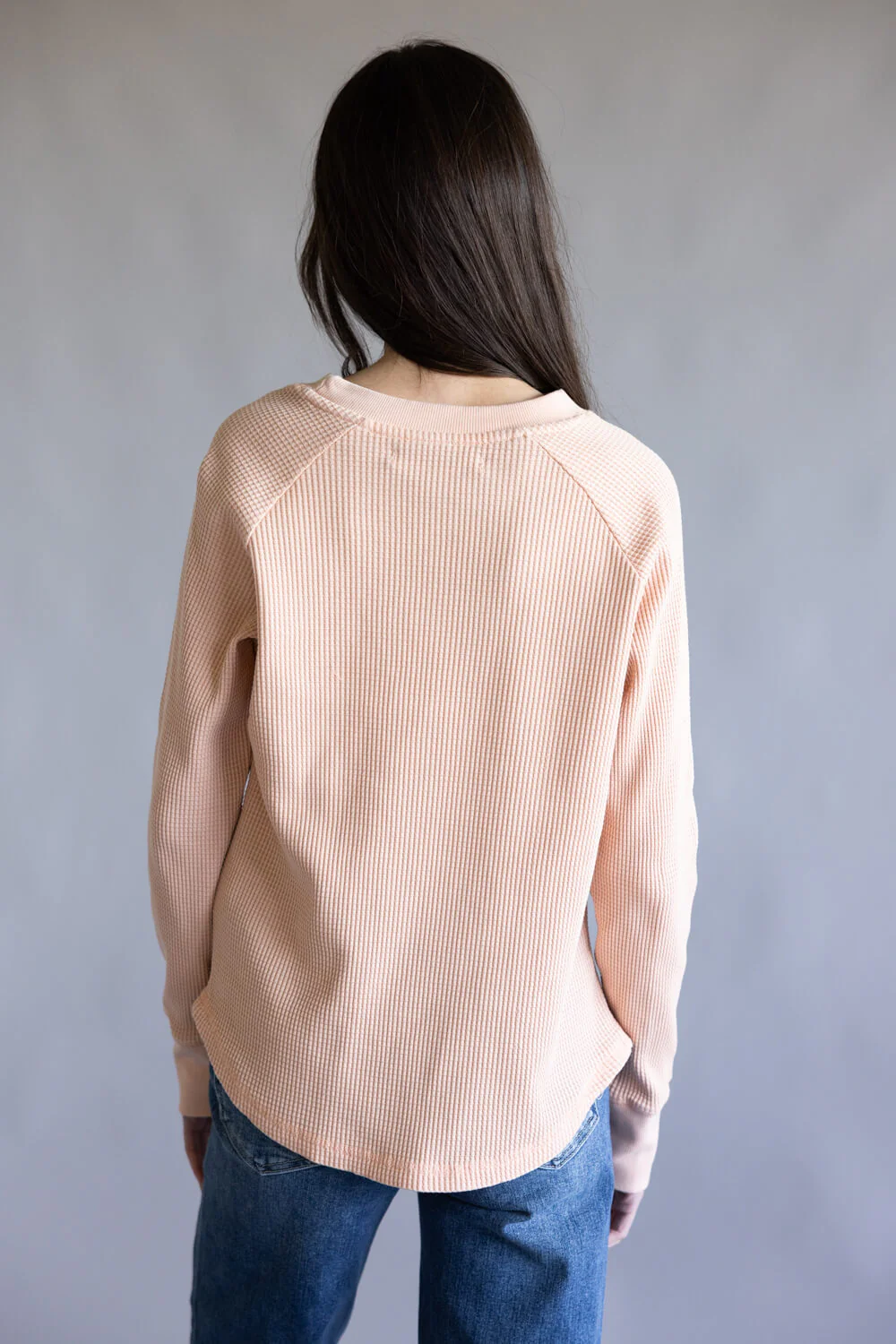 C&C California Nella Waffle Lace Raglan Top for Women in Coral Pink | 89B03371-X654-CORAL - Image 3