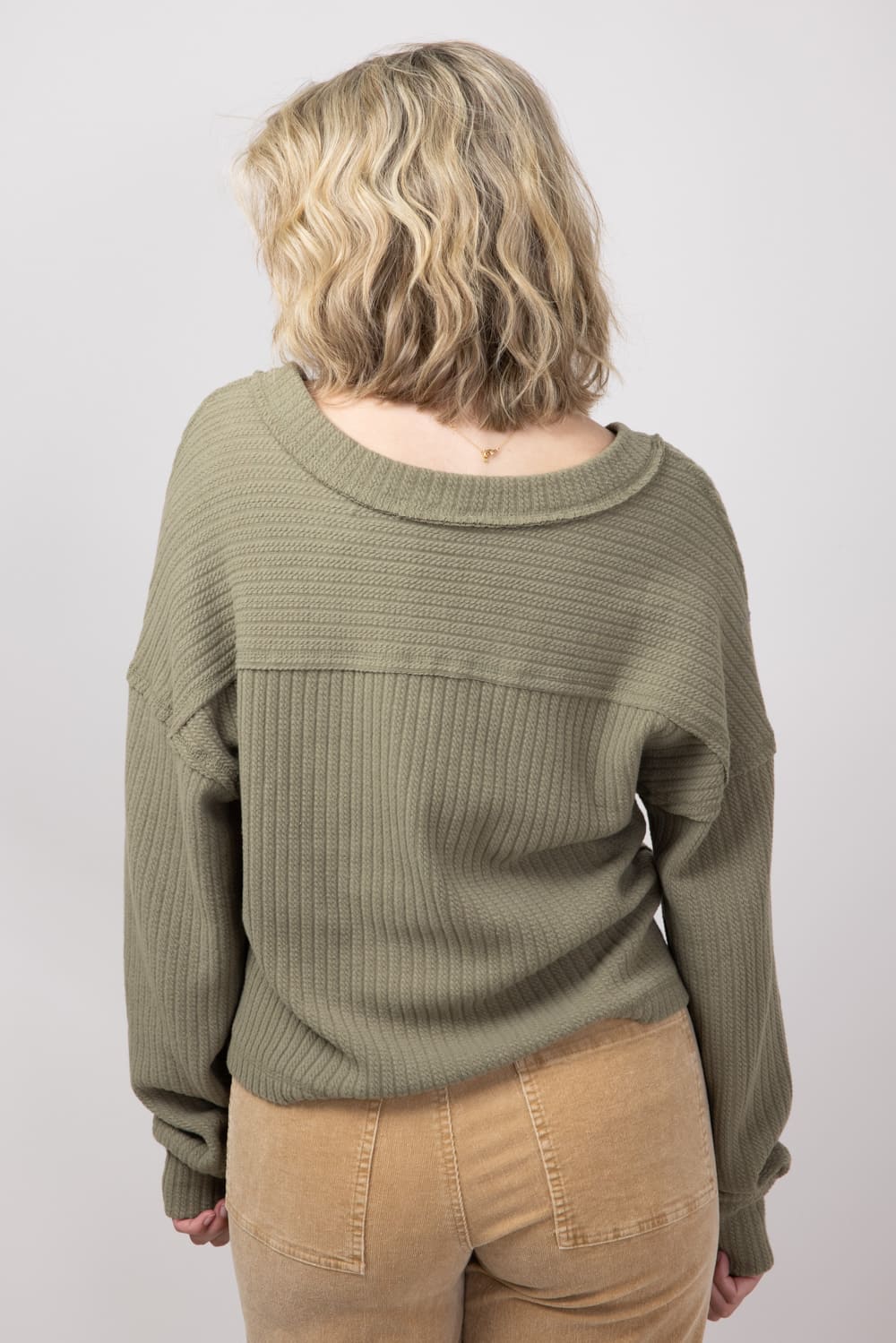 Casual V-Neck Knit Top for Women in Olive | NT11804-OLIVE - Image 2