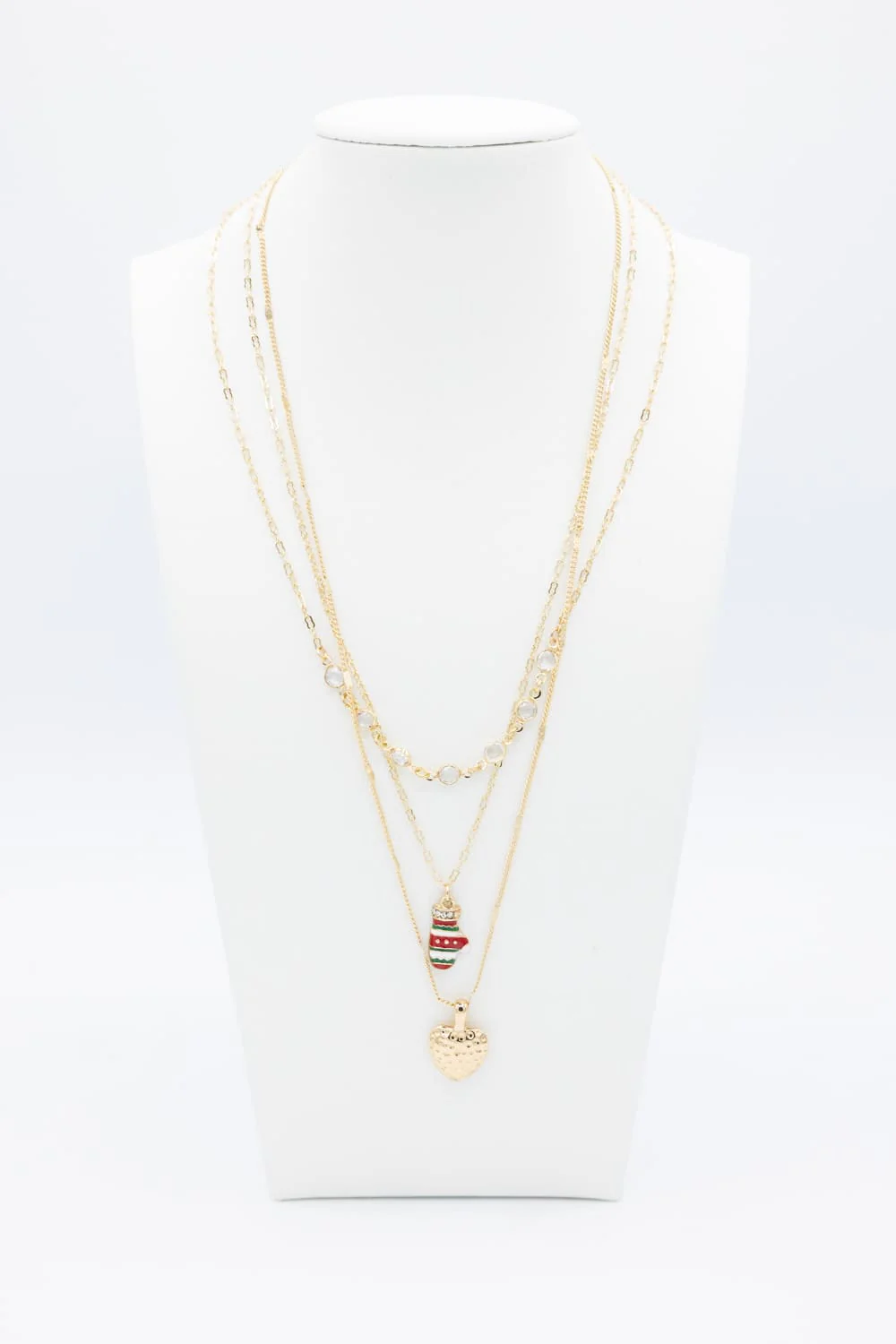Triple Layer Holiday Necklace Set in Gold | ND10406RED - Image 3