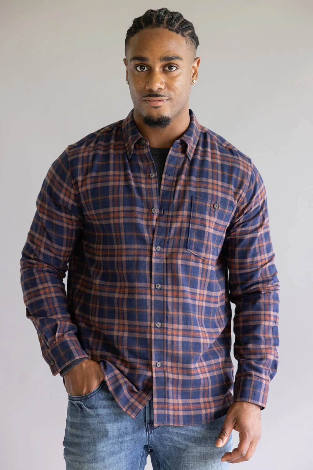 North River Brushed Plaid Button Up Shirt for Men - Image 2