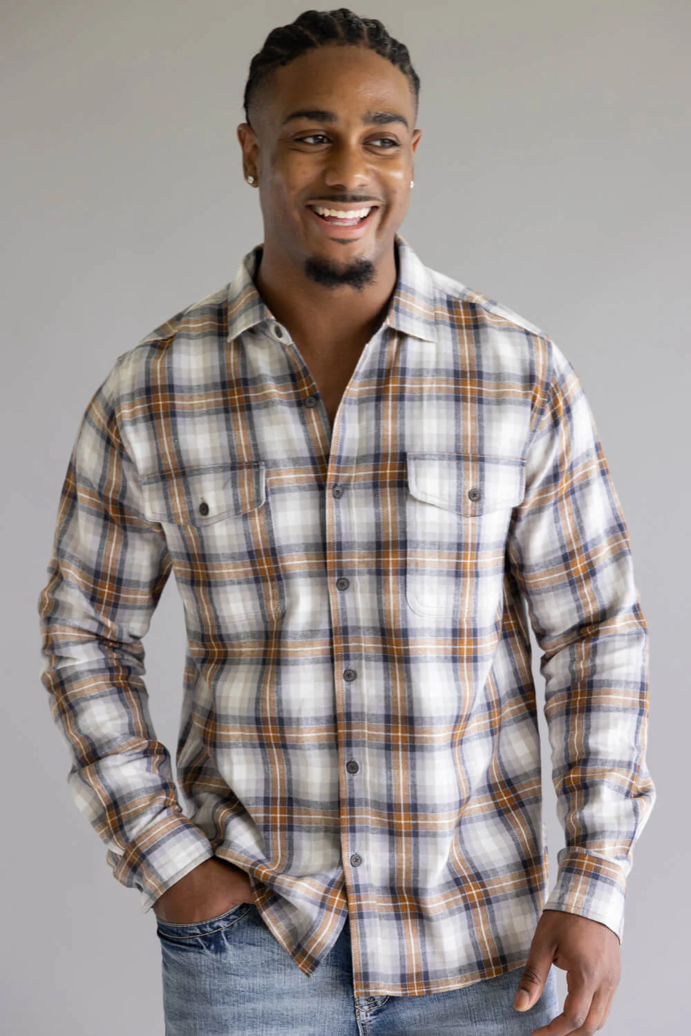 North River Herringbone Plaid Button Up Shirt for Men - Image 2