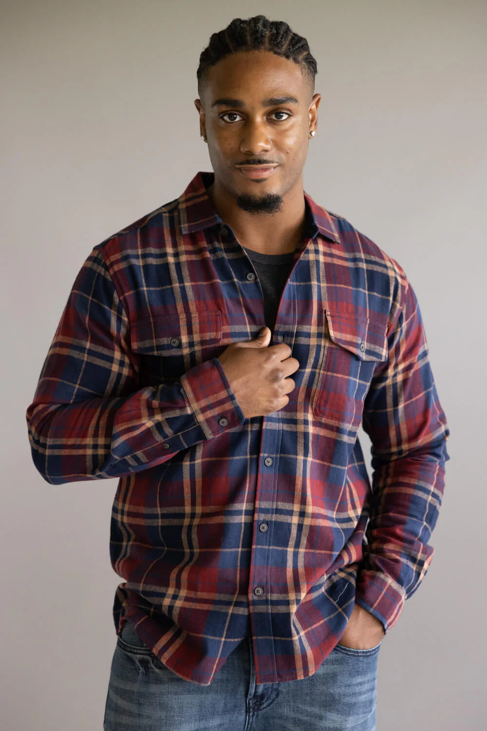 North River Herringbone Plaid Button Up Shirt for Men in Cinnamon | NRM6411-CINNAMON - Image 2
