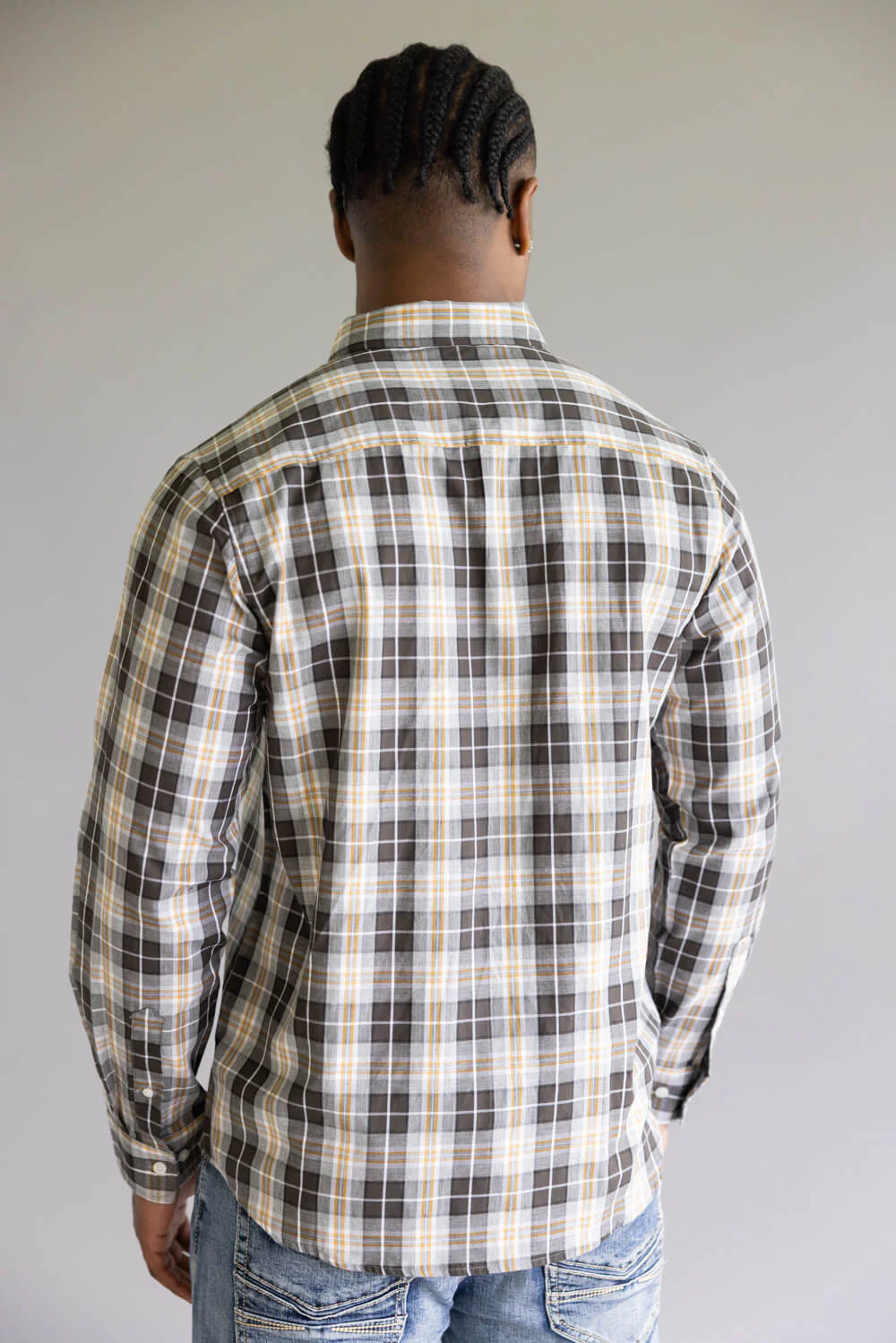 North River Herringbone Plaid Button Up Shirt for Men in Dark Grey | NRM6402-EARTH - Image 2