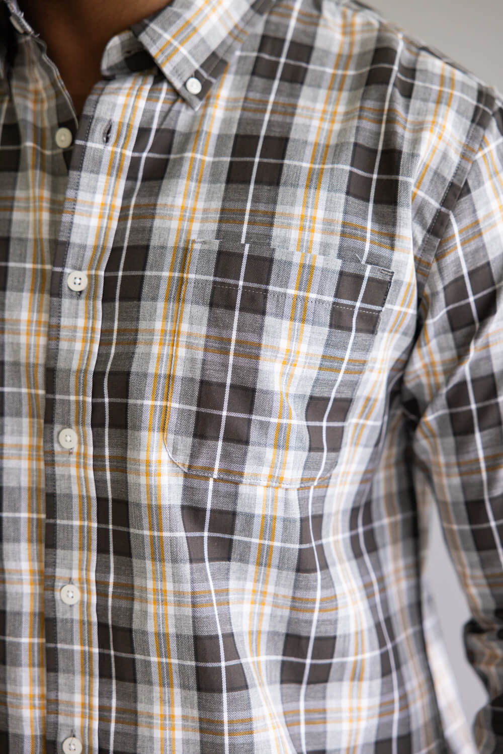 North River Herringbone Plaid Button Up Shirt for Men in Dark Grey | NRM6402-EARTH - Image 3