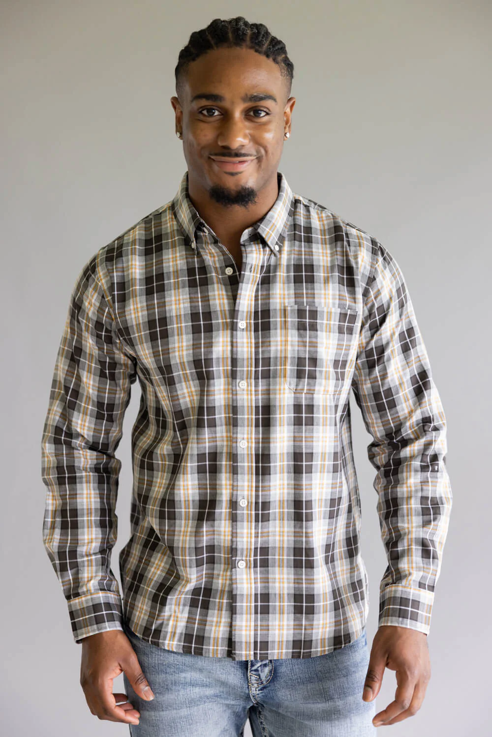 North River Herringbone Plaid Button Up Shirt for Men in Dark Grey | NRM6402-EARTH - Image 4