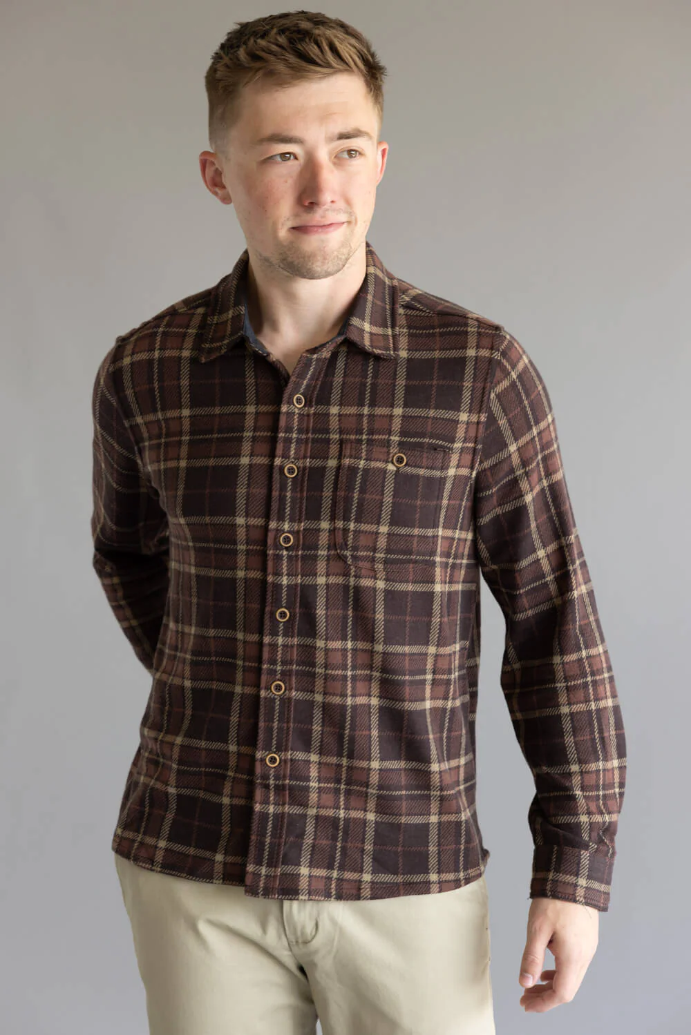 North River Jacquard Knit Plaid Button Up Shirt for Men - Image 2