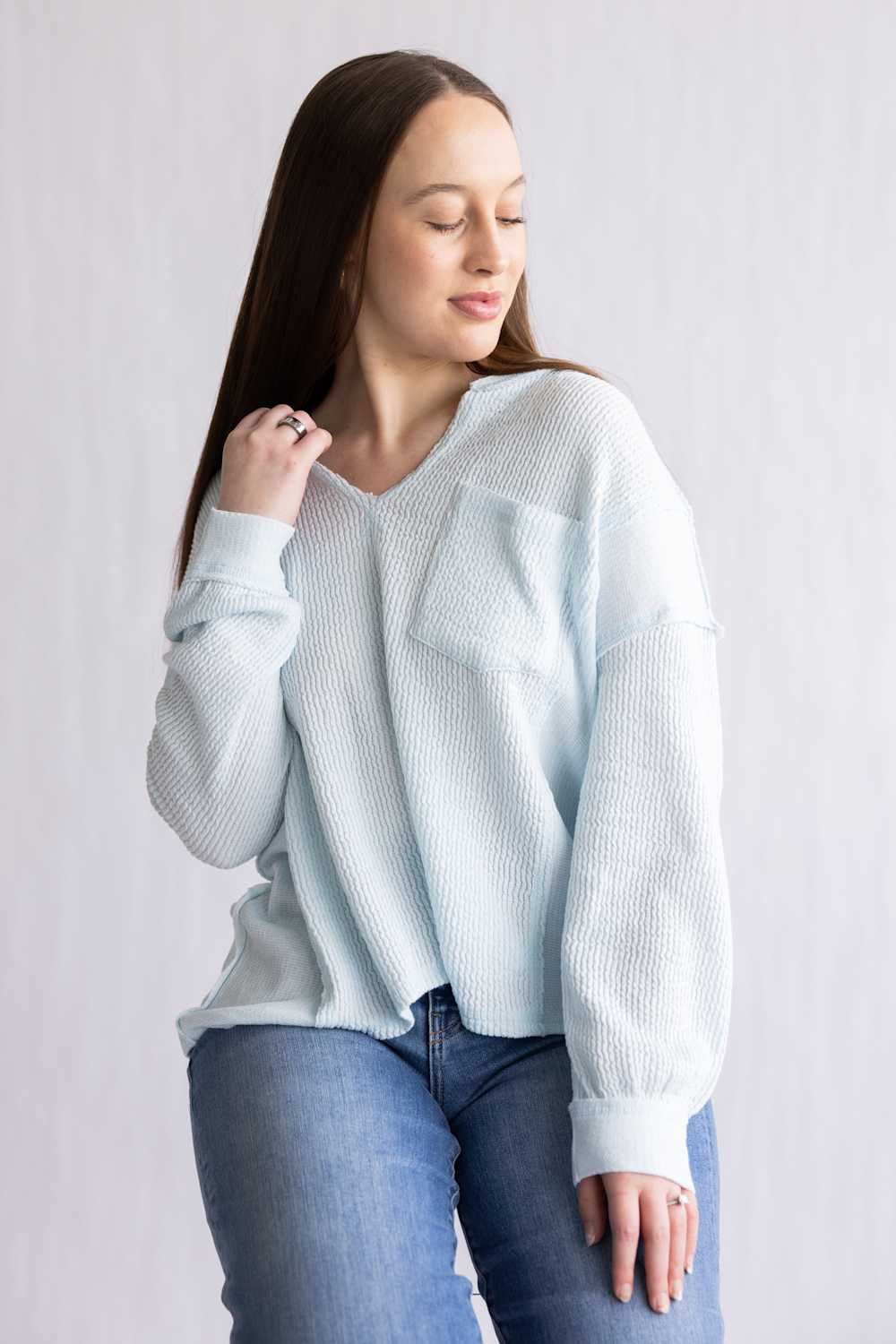 Notched V-Neck Knit Top for Women - Image 2