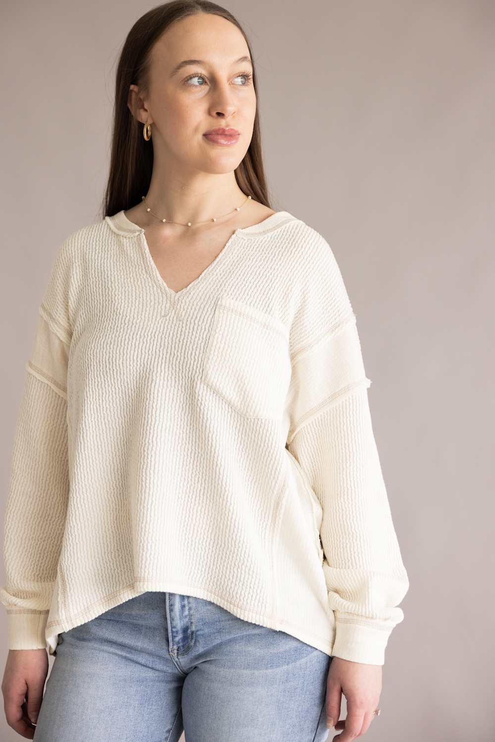 Notched V-Neck Knit Top for Women - Image 3