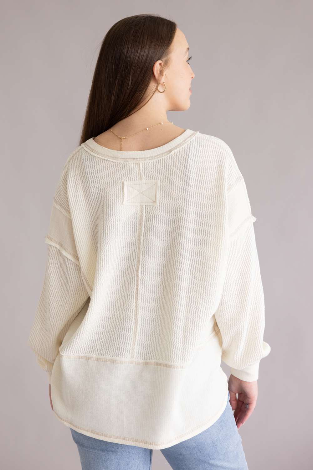 Notched V-Neck Knit Top for Women in Ivory  | J6ST1044-IVORY - Image 5