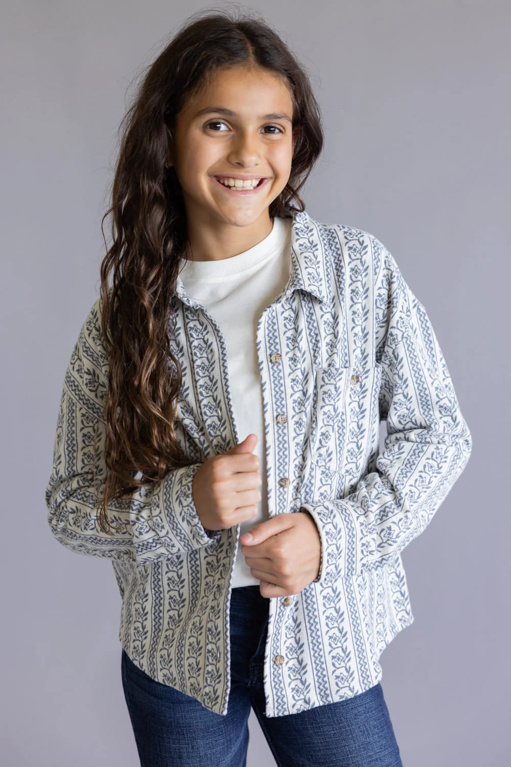 O’Neill Youth Jordyn Striped Knit Shacket for Girls in White | FA5803008-WWH-WHITE - Image 2