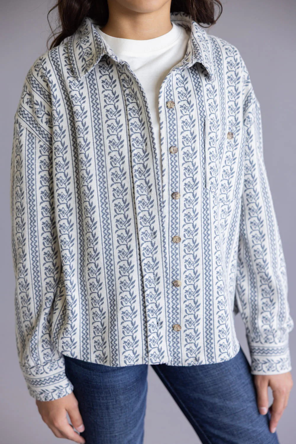 O’Neill Youth Jordyn Striped Knit Shacket for Girls in White | FA5803008-WWH-WHITE - Image 3