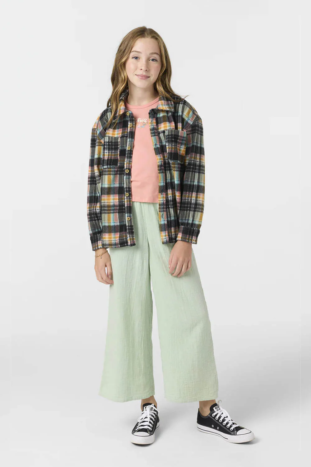 O’Neill Youth Bennet Super Fleece Plaid Shacket for Girls in Black Plaid | FA5804002-SSP-SEAPLD - Image 5