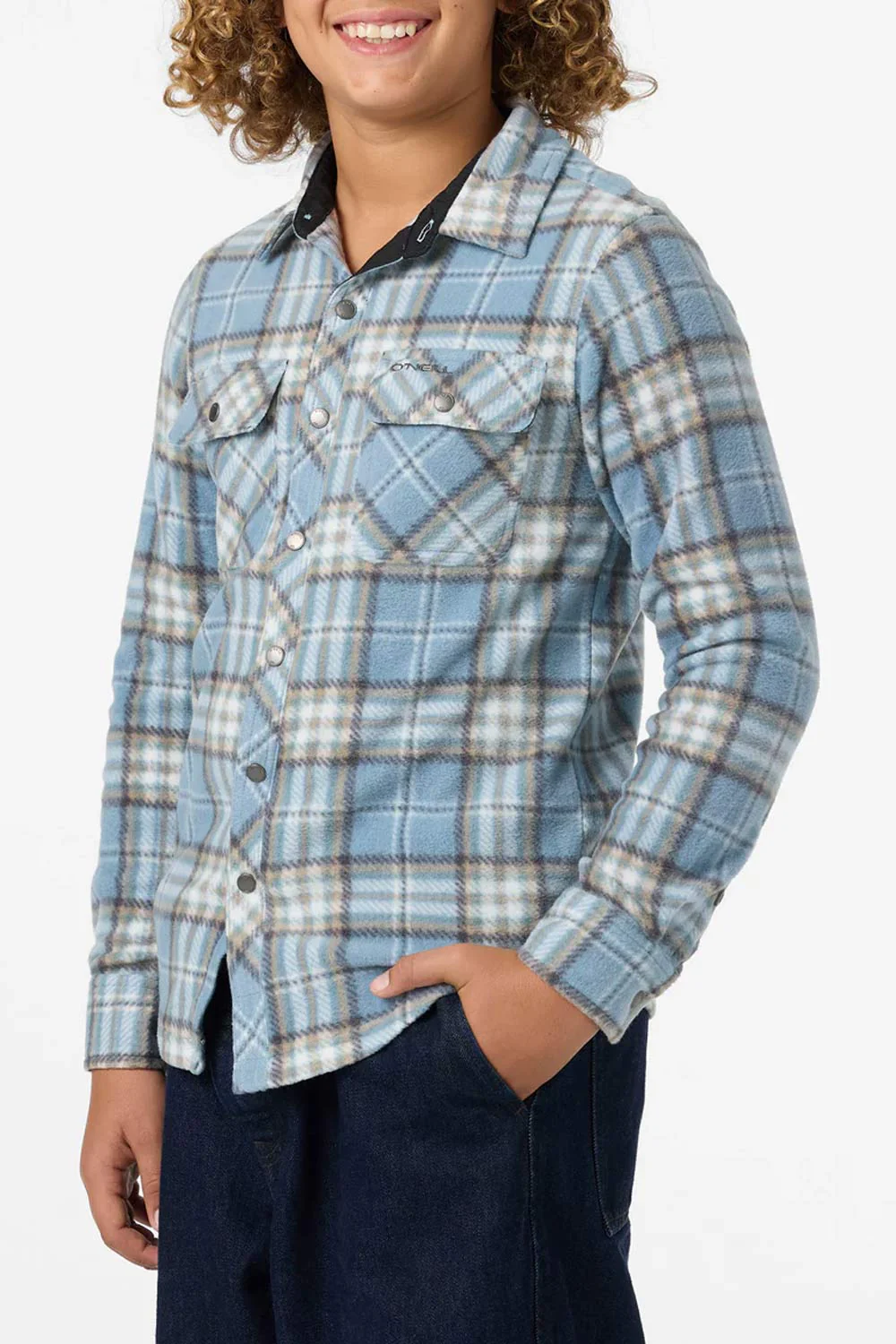 O’Neill Youth Glacier Plaid Super Fleece Shirt for Boys in Citadel | FA5204215-CTD-LTBLU - Image 3