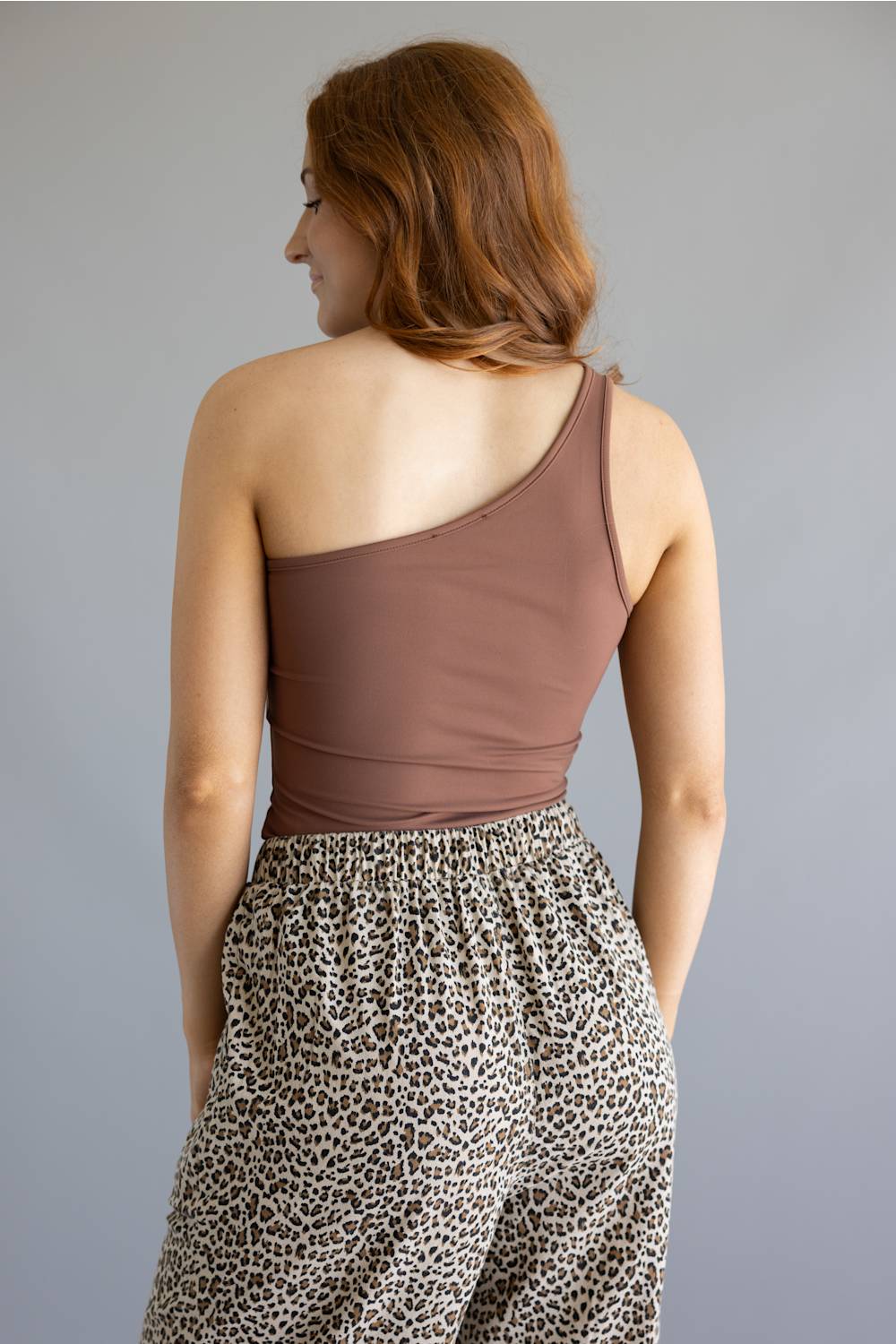One Shoulder Buckle Tank Top for Women in Brown | MT1943-BROWN - Image 3