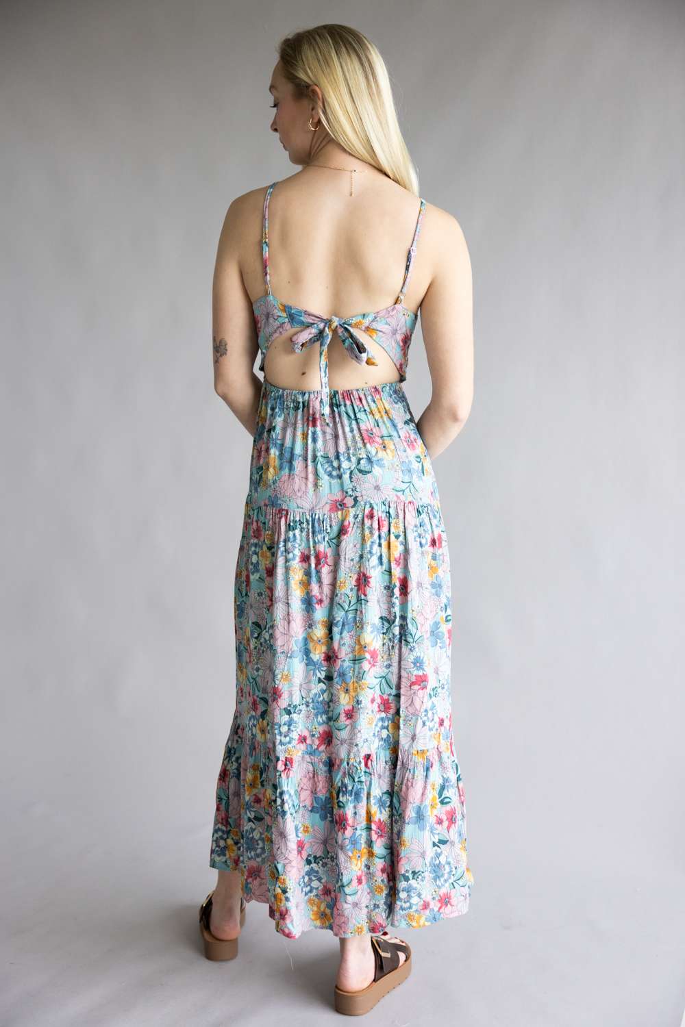Open Back Floral Maxi Dress for Women in Teal | F4F72-A855-TEALBAYOU - Image 4