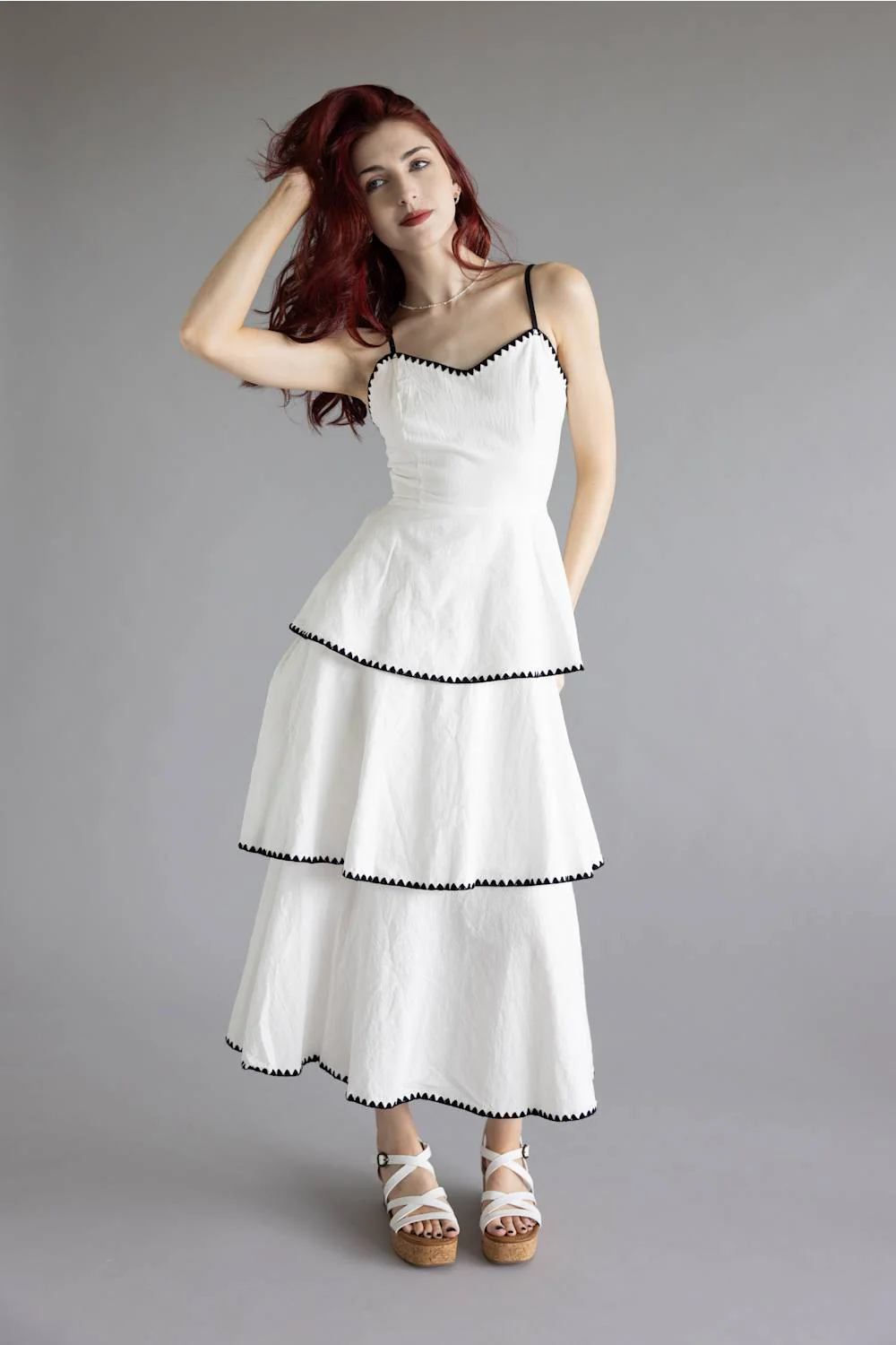 Open Back Tiered Midi Dress for Women in Off White | J15482DG-OFFWHITE - Image 2