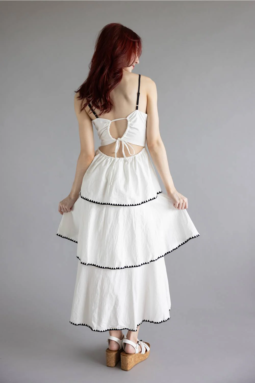 Open Back Tiered Midi Dress for Women in Off White | J15482DG-OFFWHITE - Image 4