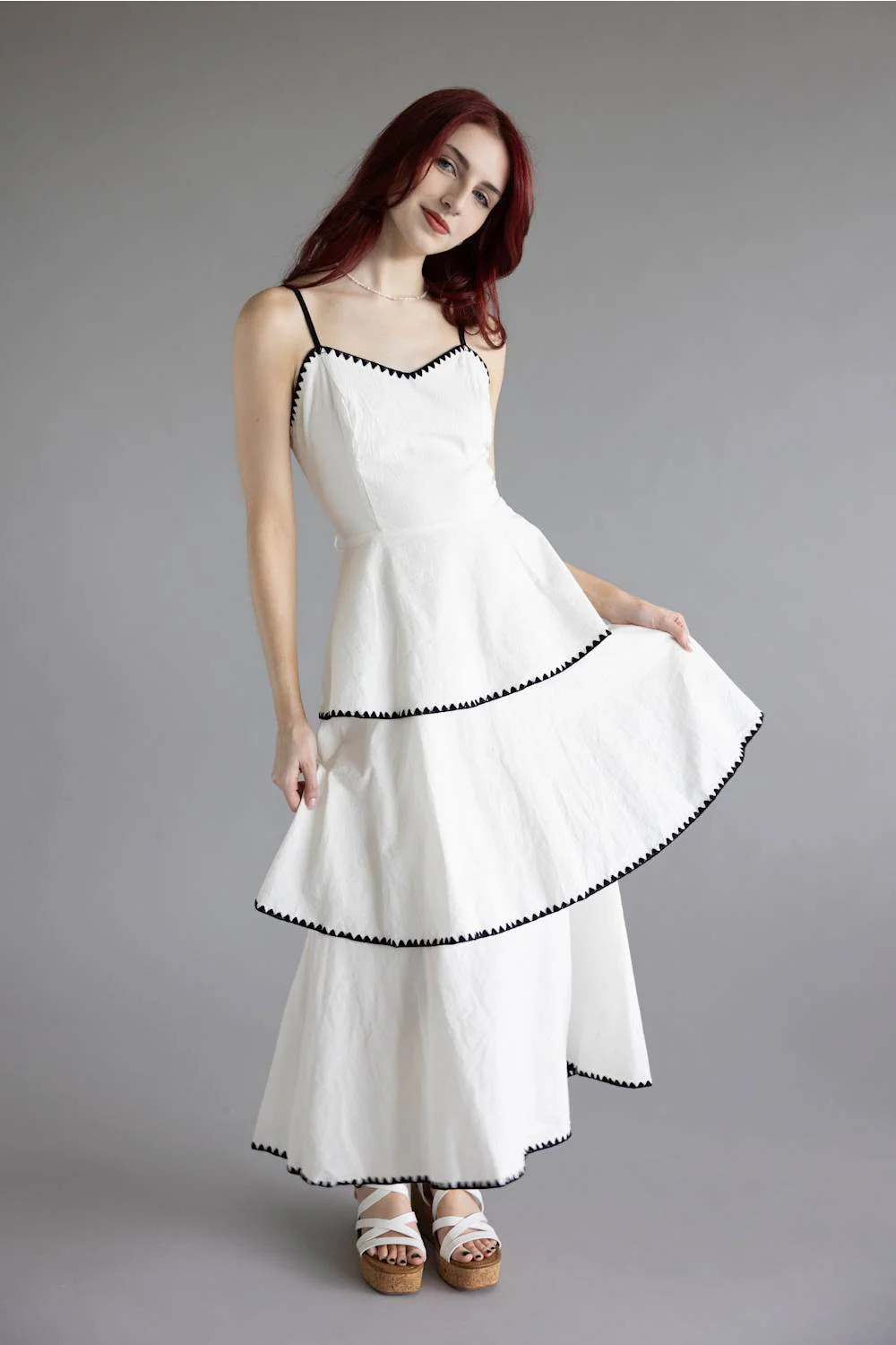 Open Back Tiered Midi Dress for Women in Off White | J15482DG-OFFWHITE - Image 5