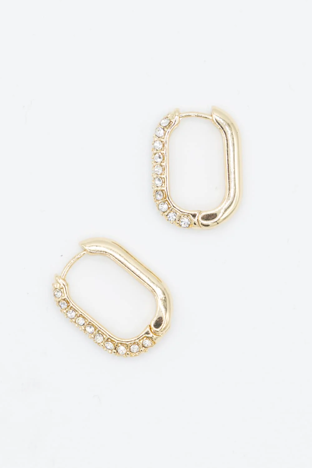 Oval Huggie Earrings for Women in Gold | ED1041GD-CRY - Image 2