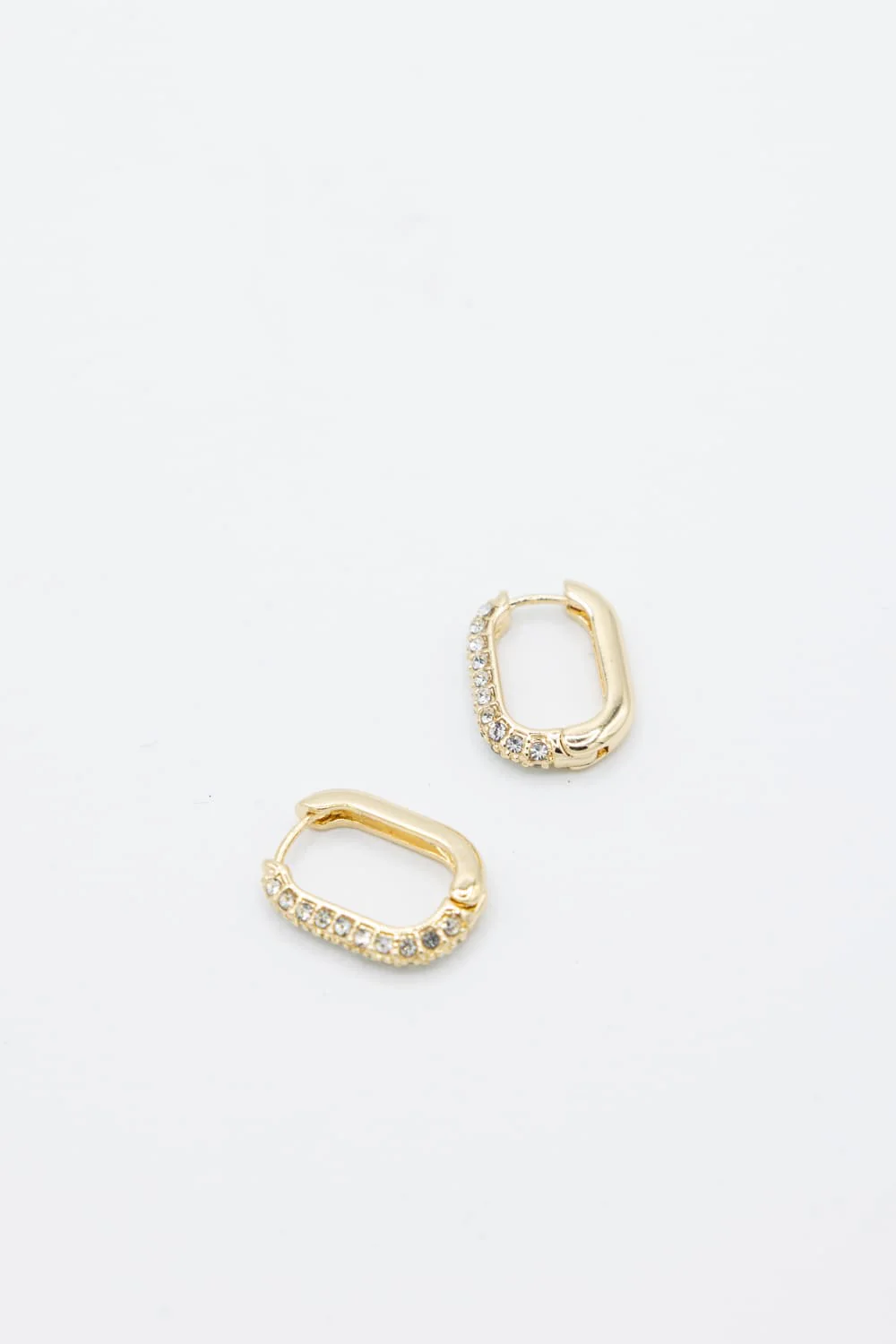 Oval Huggie Earrings for Women in Gold | ED1041GD-CRY - Image 3
